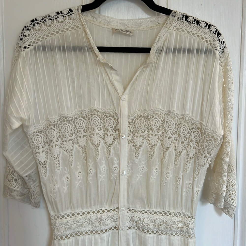 Small Loveshack Fancy long dress off white voile with much fab lace